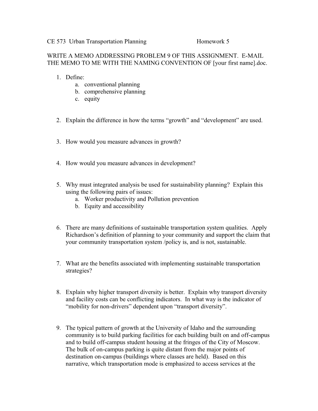 CE 573 Urban Transportation Planning