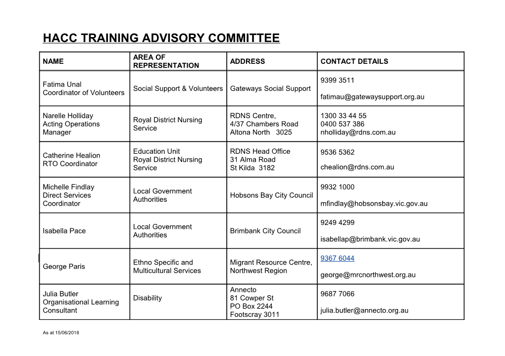 Hacc Training Advisory Committee