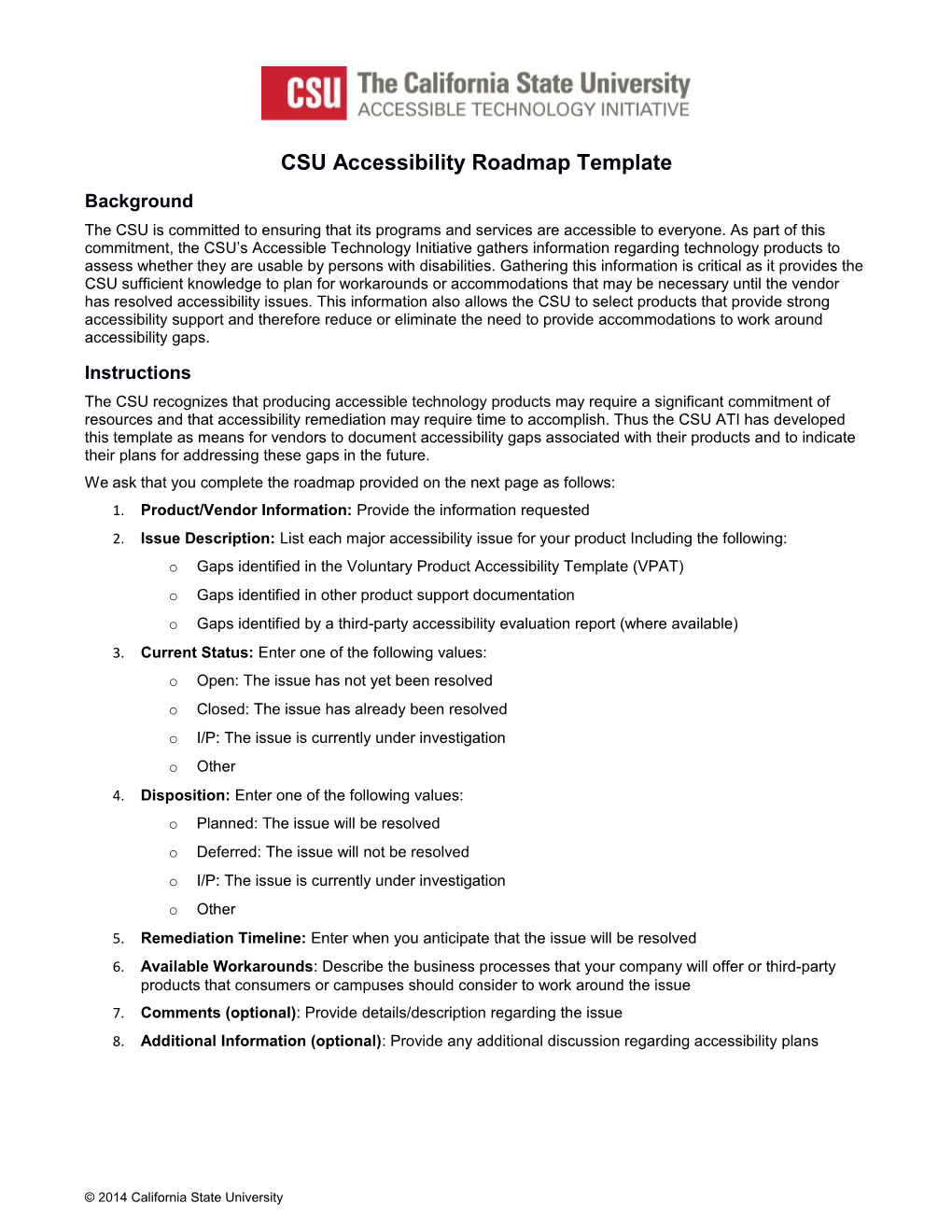 CSU Accessibility Roadmap Template