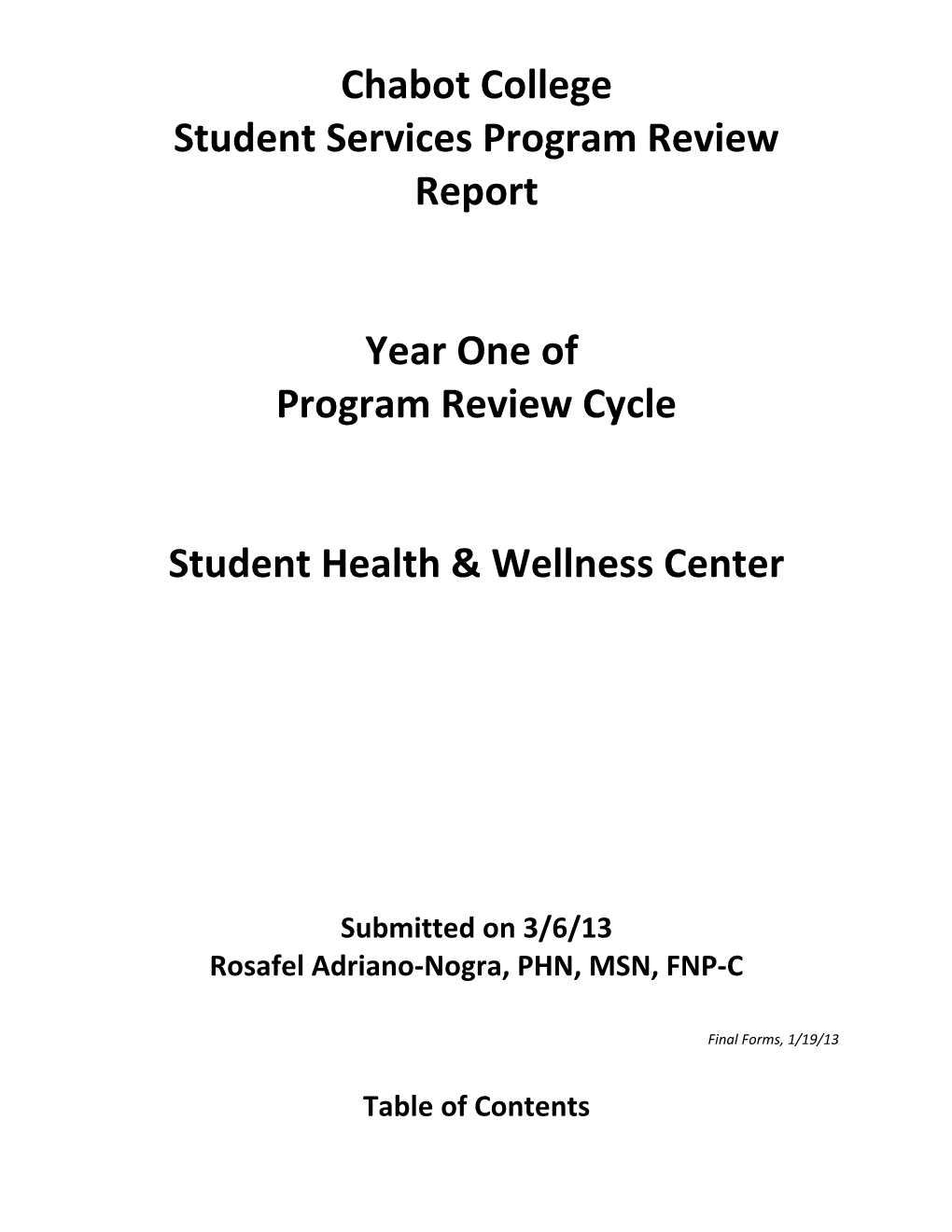 Student Services Program Review Report