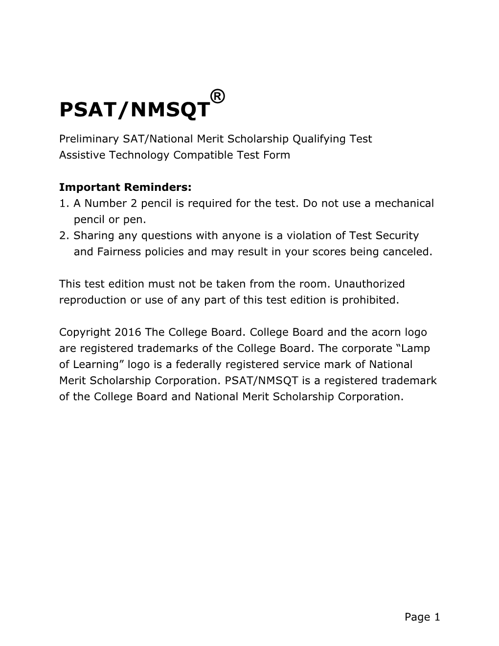 PSAT/NMSQT Practice Test 2 Tips for Assistive Technology SAT Suite of Assessments the College
