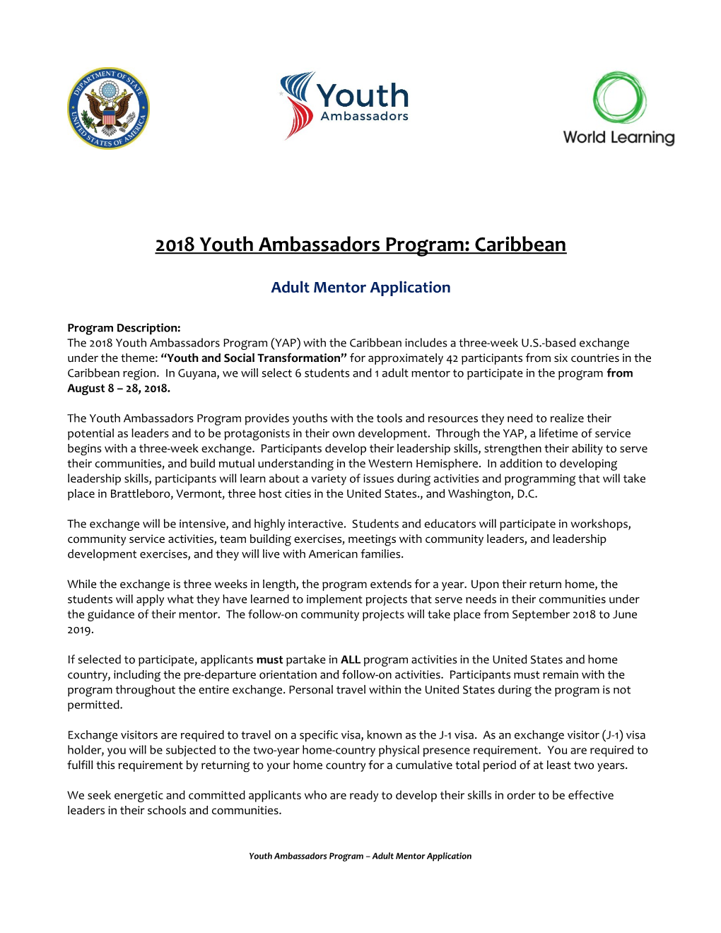 2018Youth Ambassadors Program: Caribbean