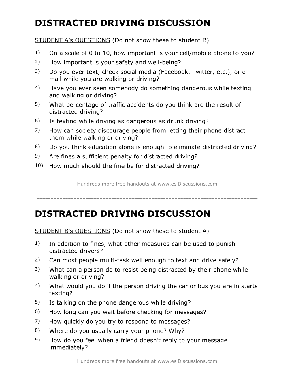 ESL Conversation Lesson on Distracted Driving