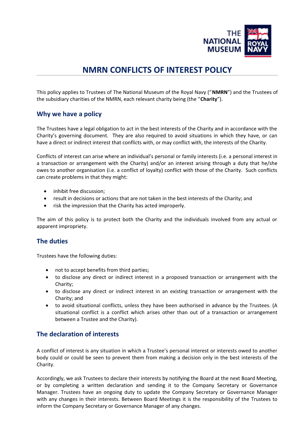 NMRN Conflicts of Interest Policy