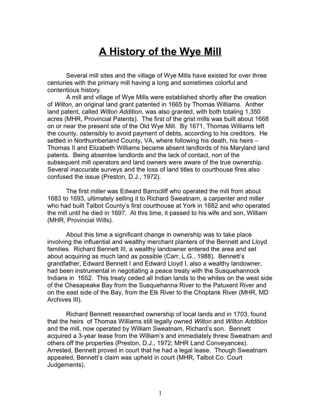 A History of the Wye Mill