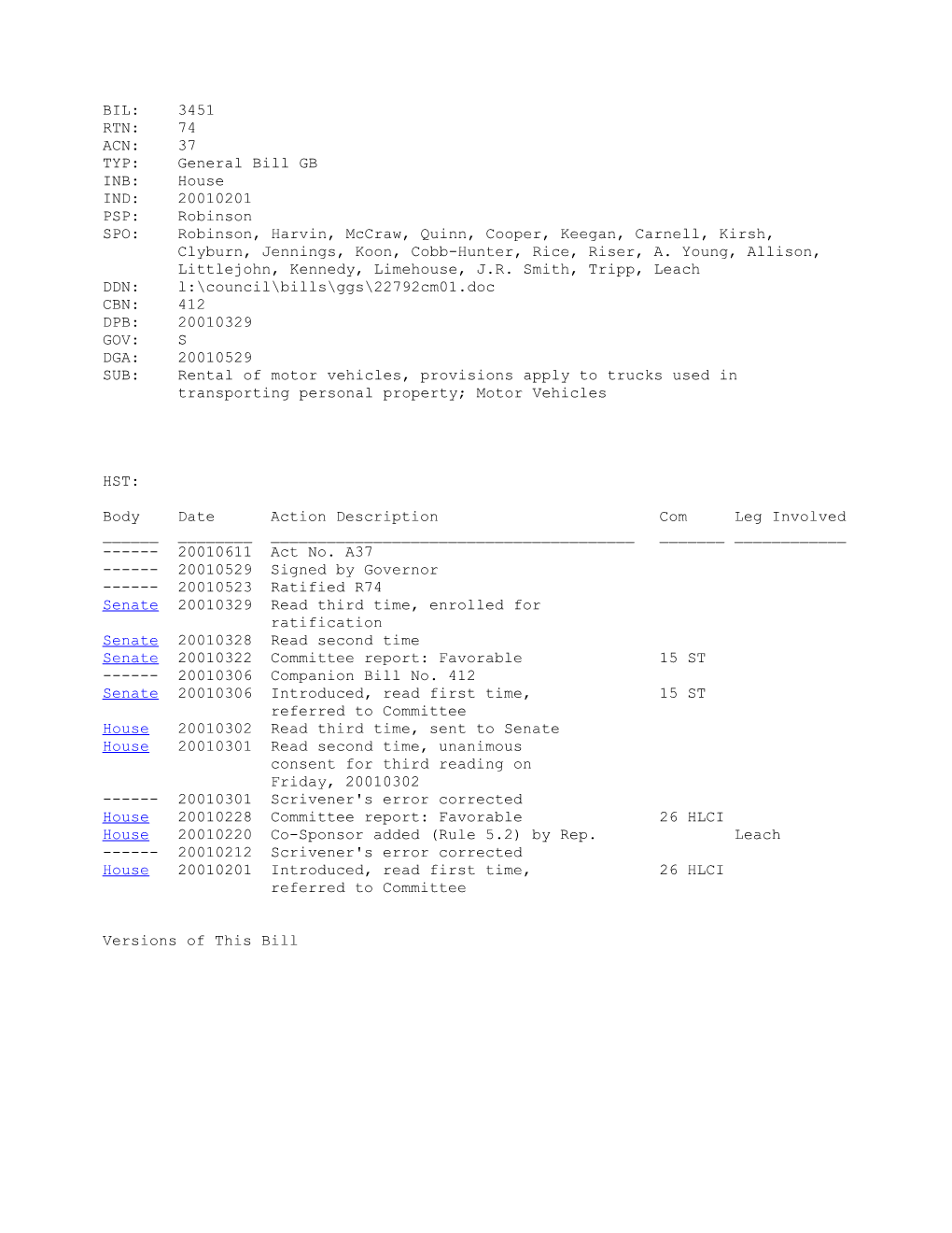 2001-2002 Bill 3451: Rental of Motor Vehicles, Provisions Apply to Trucks Used in Transporting