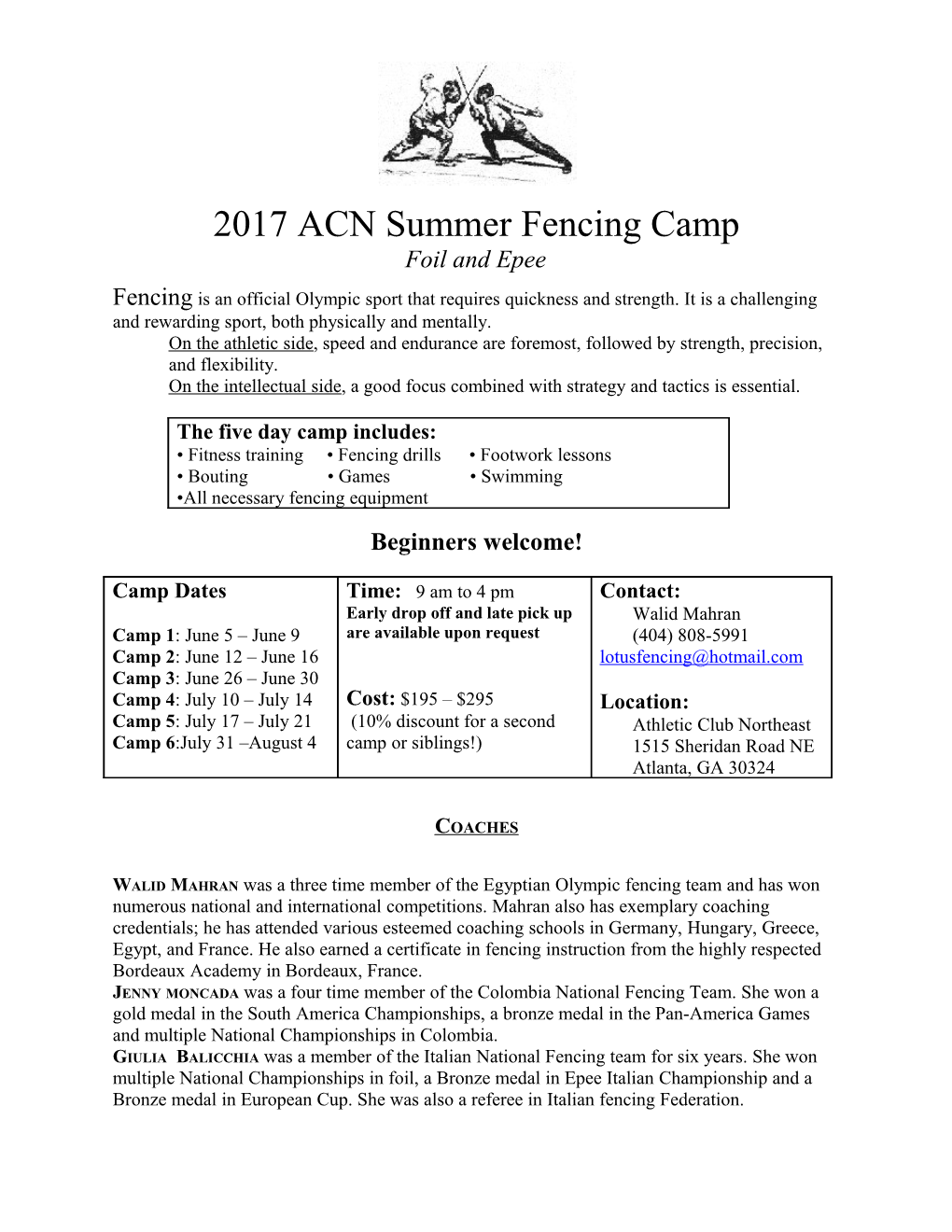 2017 ACN Summer Fencing Camp