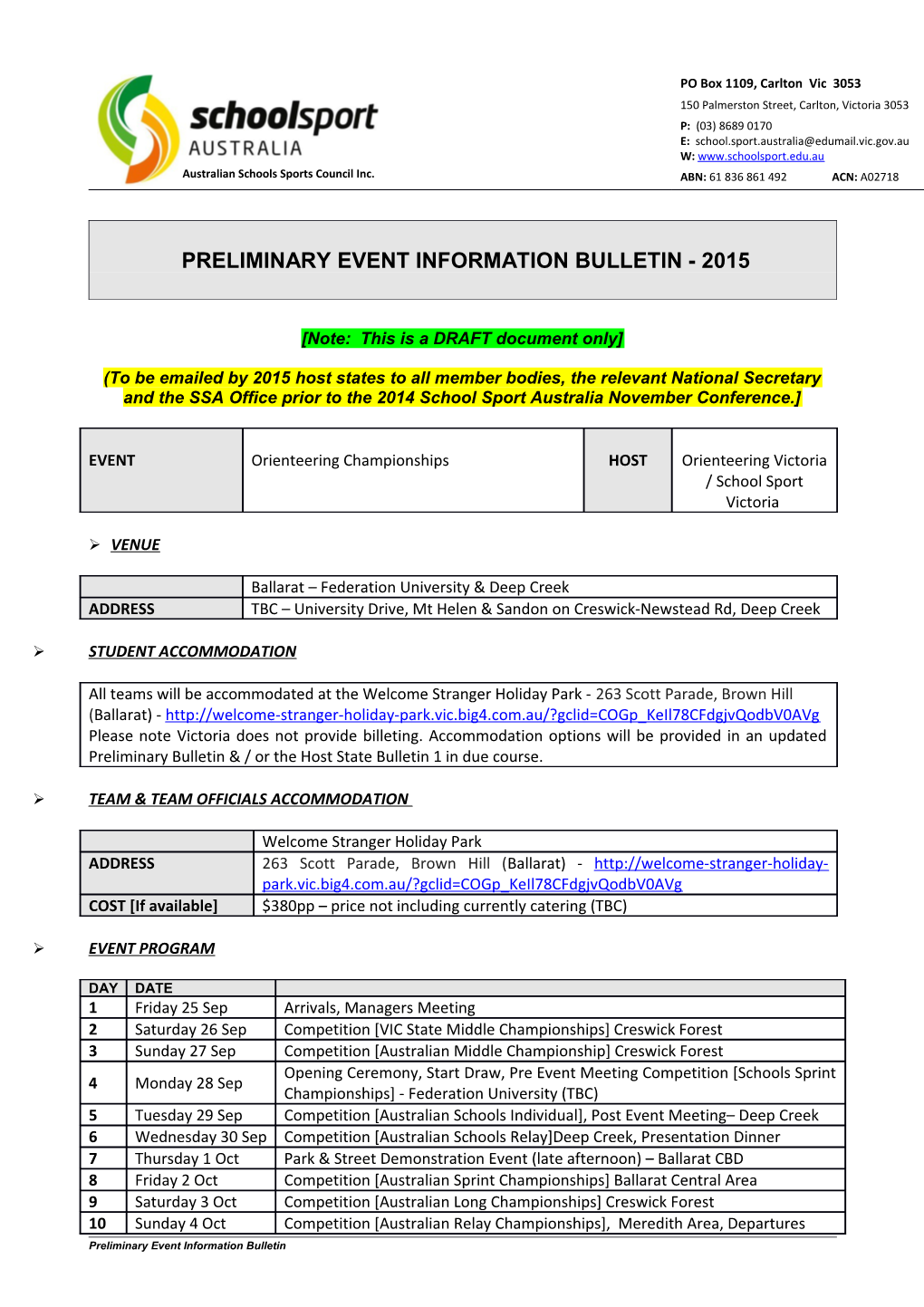 Preliminary Event Information Bulletin - 2015