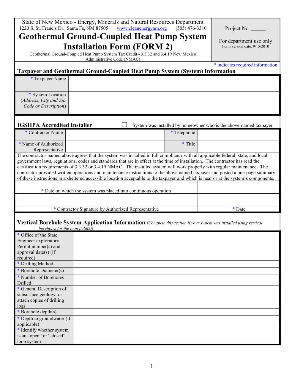 State of New Mexico - Energy, Minerals and Natural Resources Department