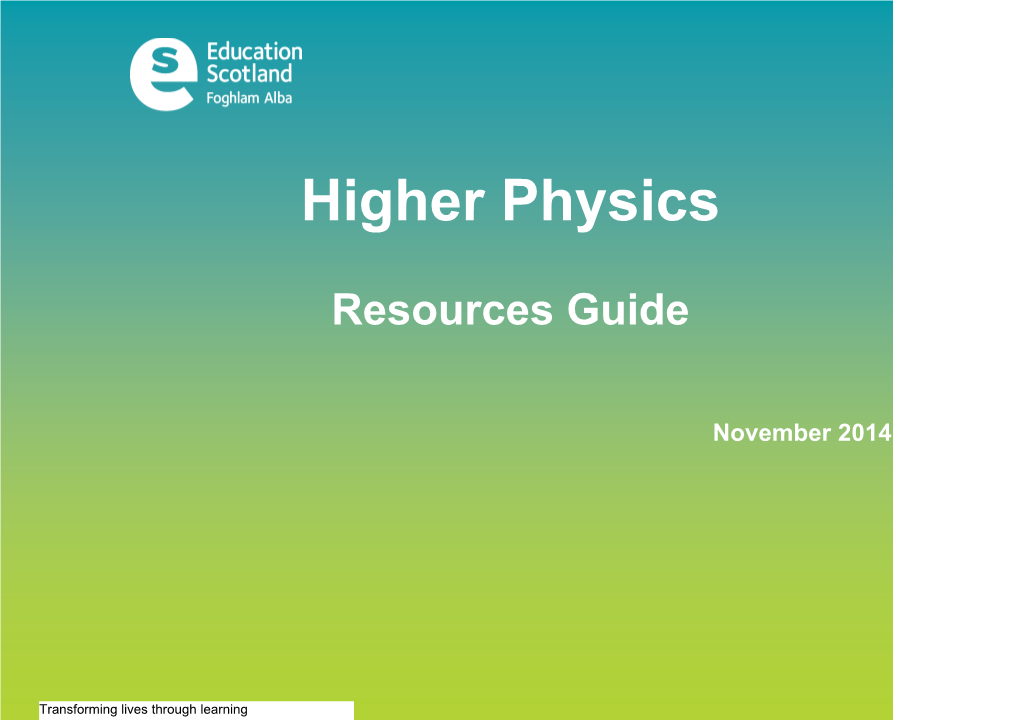 Physics Resource Guide Higher