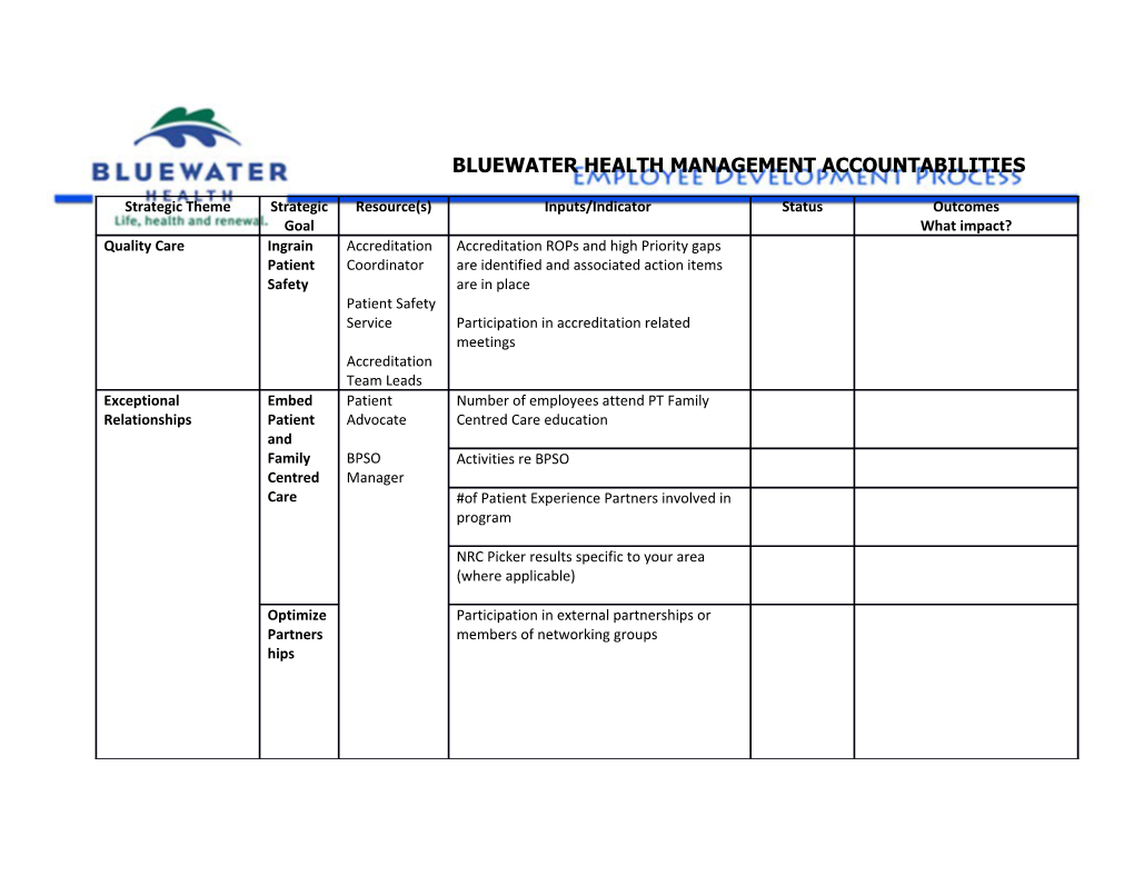 Bluewater Health Management Accountabilities