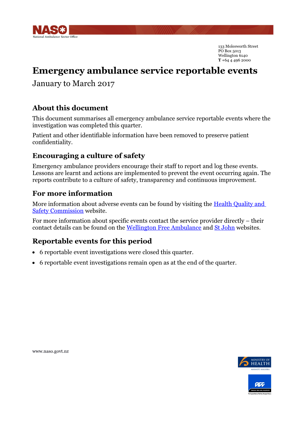 Emergency Ambulance Service Reportable Events: April to June 2016