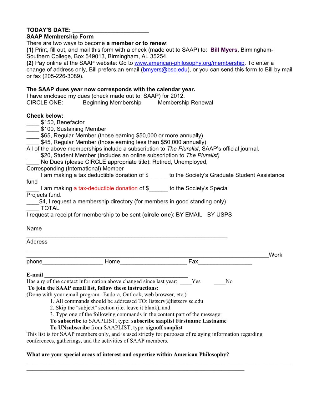 SAAP Membership Form