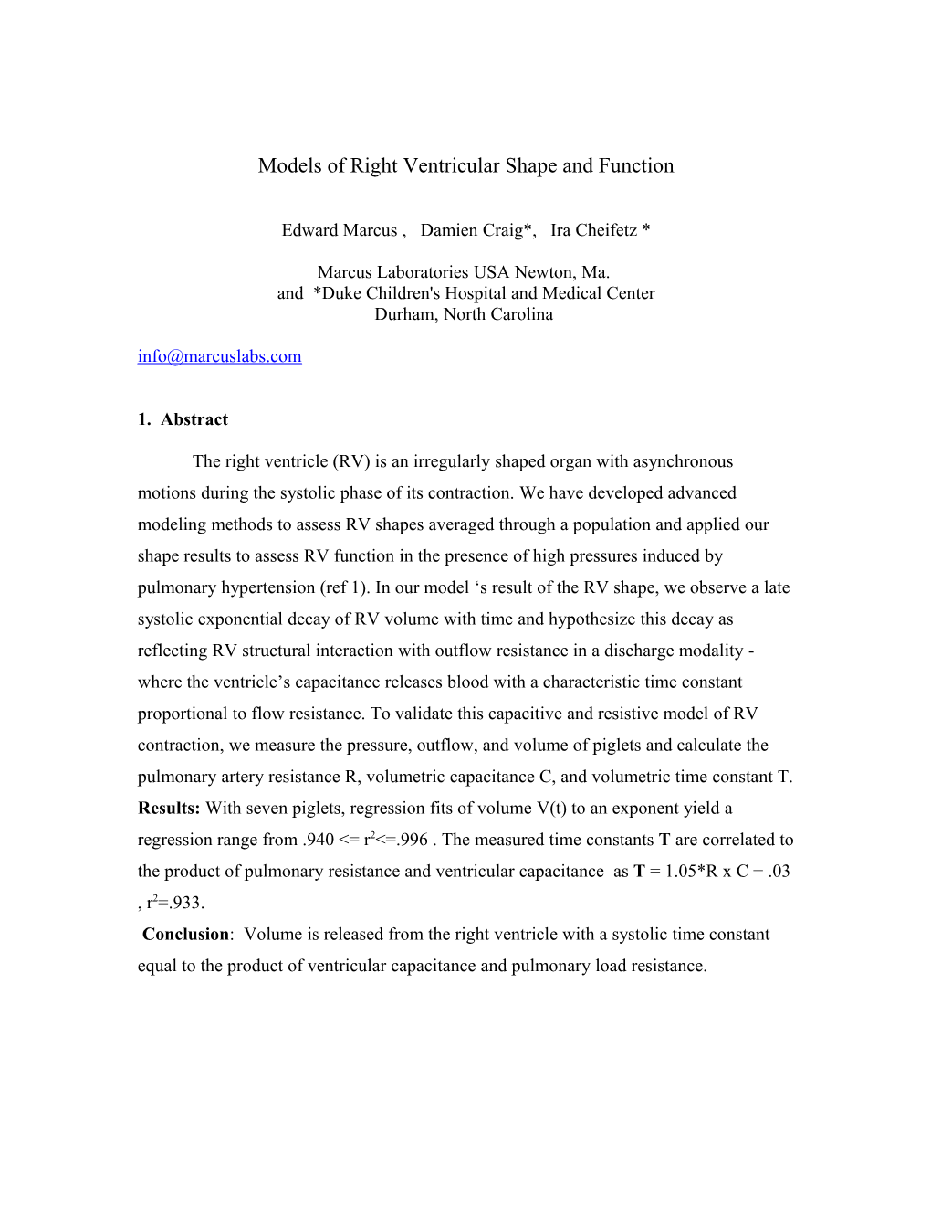 A Model of the Right Ventricle As a Volumetric Capacitor