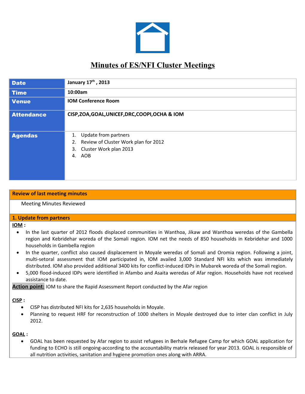 Minutes of ES/NFI Cluster Meetings s2