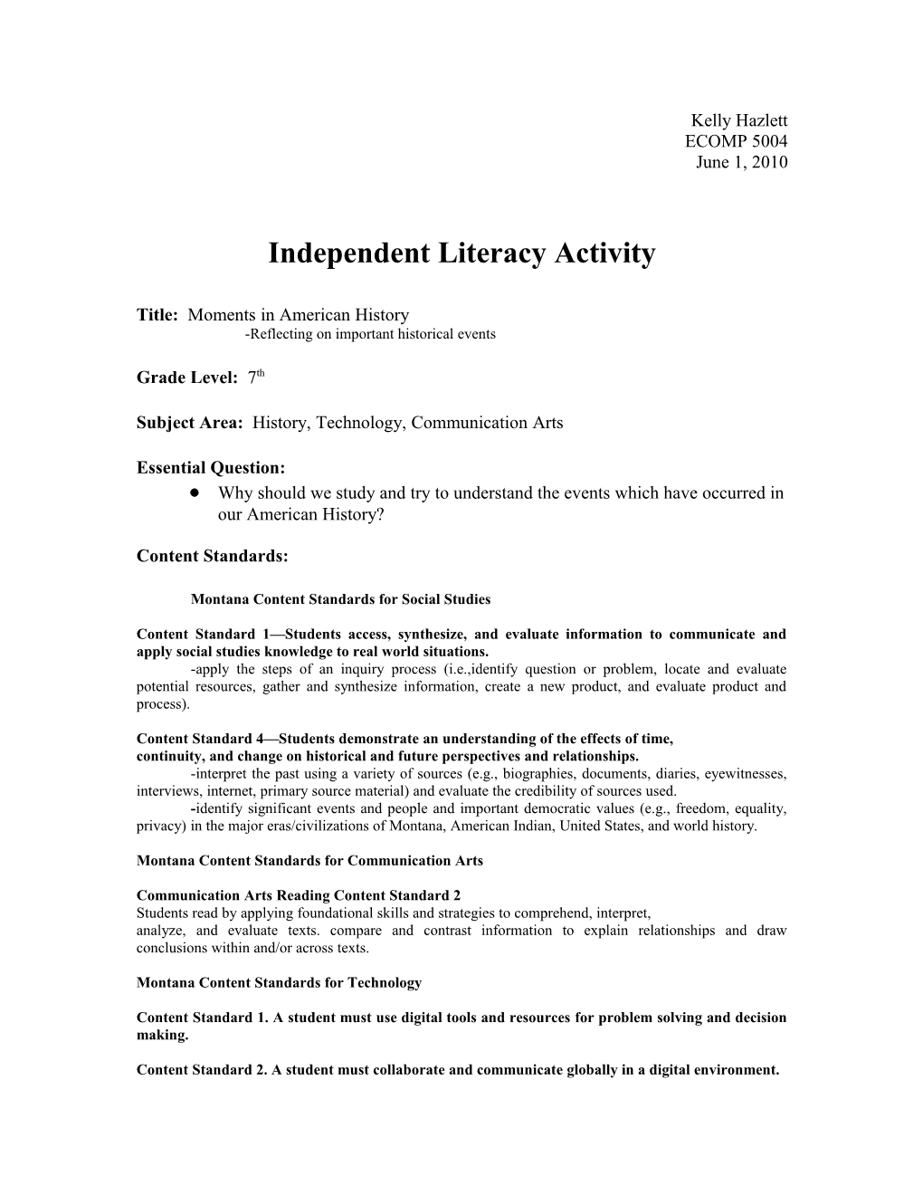 Independent Literacy Activity