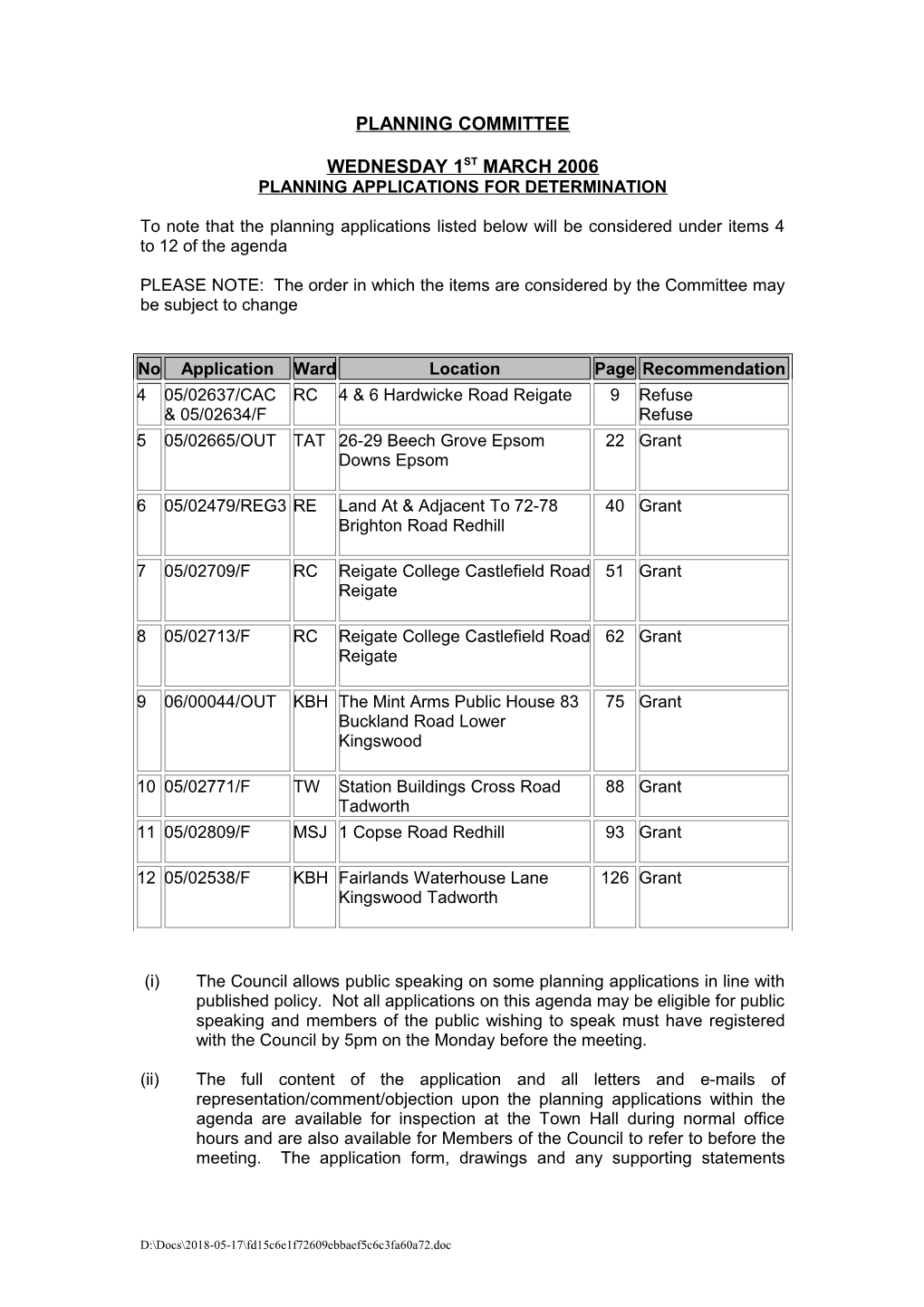 Planning Applications for Determination s1