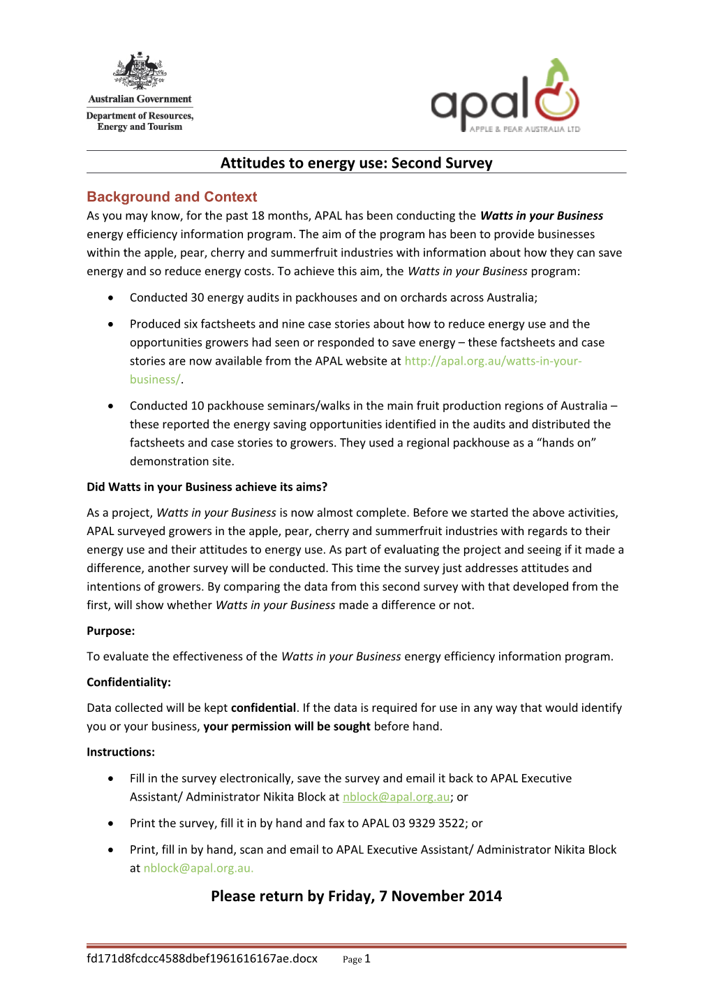Attitudes to Energy Use: Second Survey