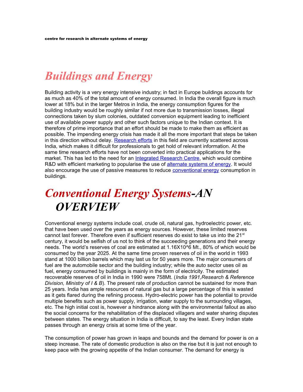 Centre for Research in Alternate Systems of Energy