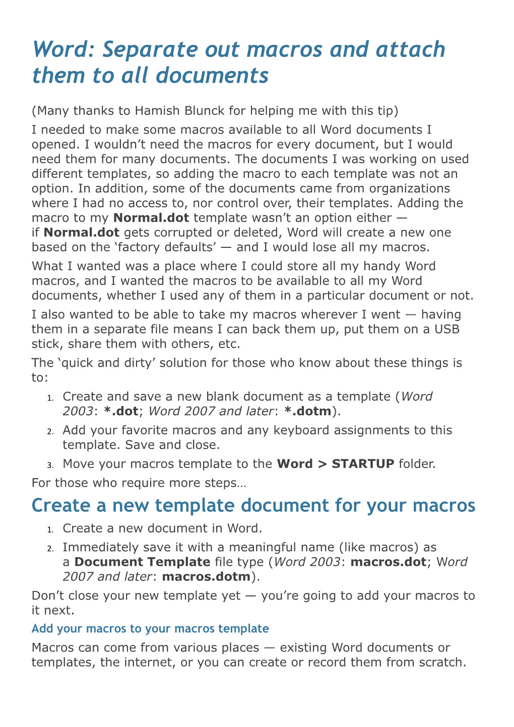 Word: Separate out Macros and Attach Them to All Documents