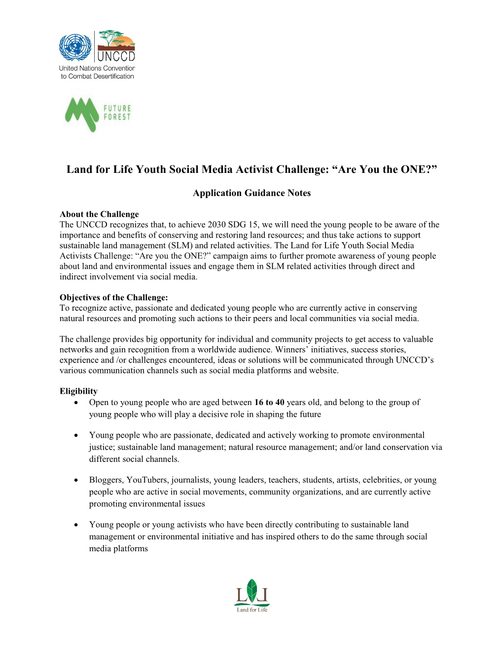 Land for Life Youth Social Media Activist Challenge: Are You the ONE?