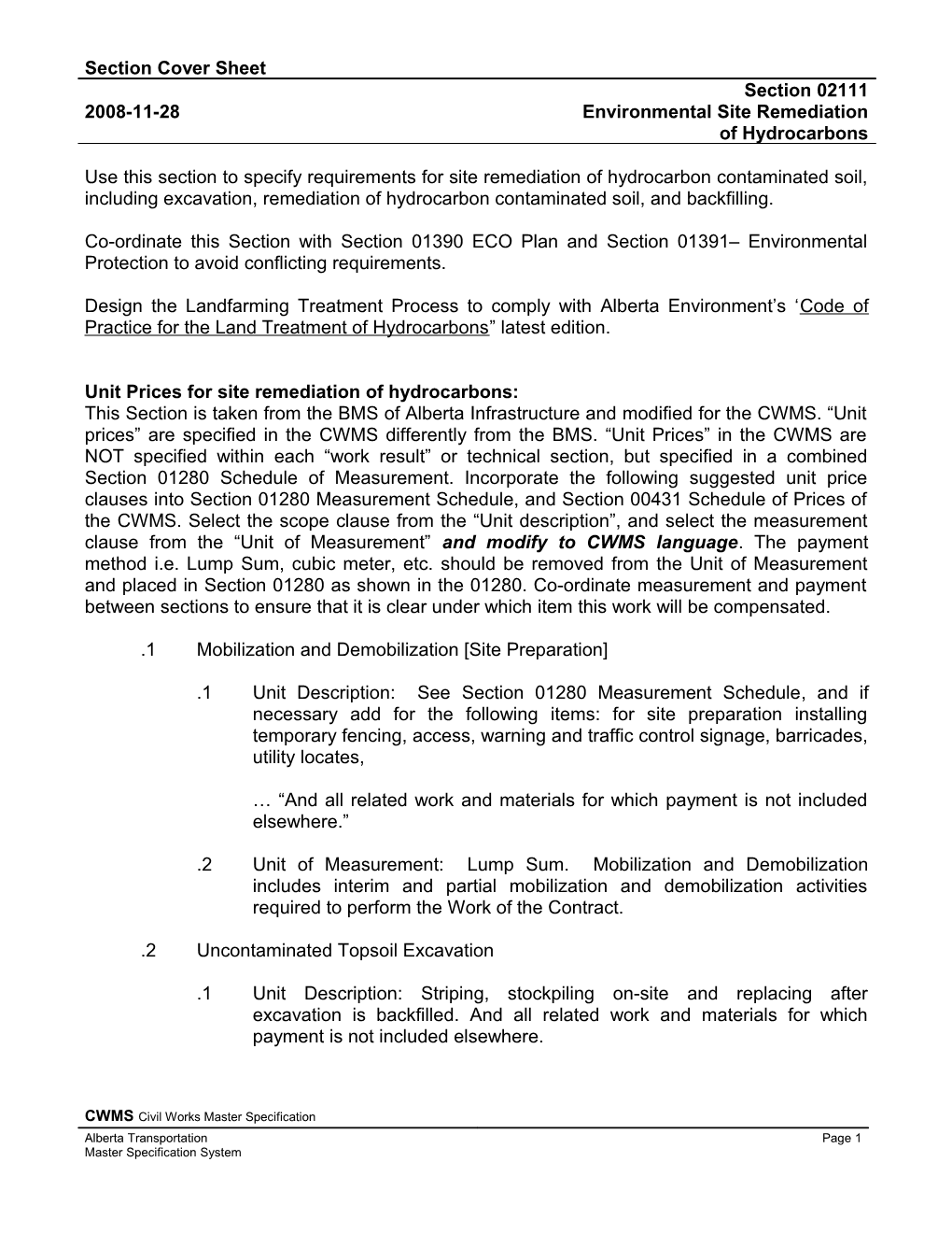 Unit Prices for Site Remediation of Hydrocarbons