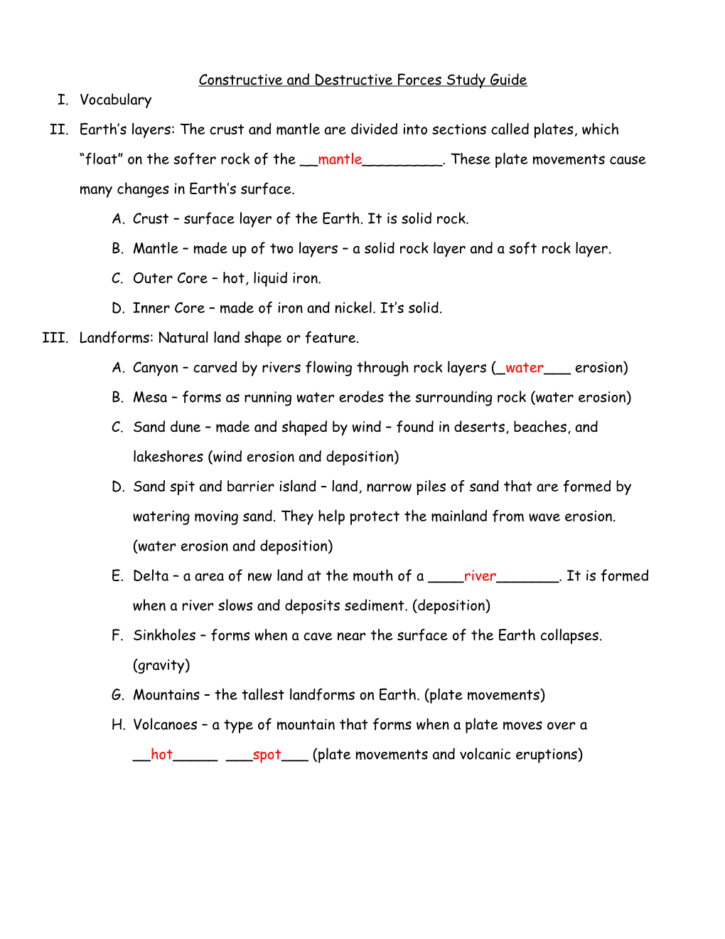 Constructive And Destructive Forces Study Guide