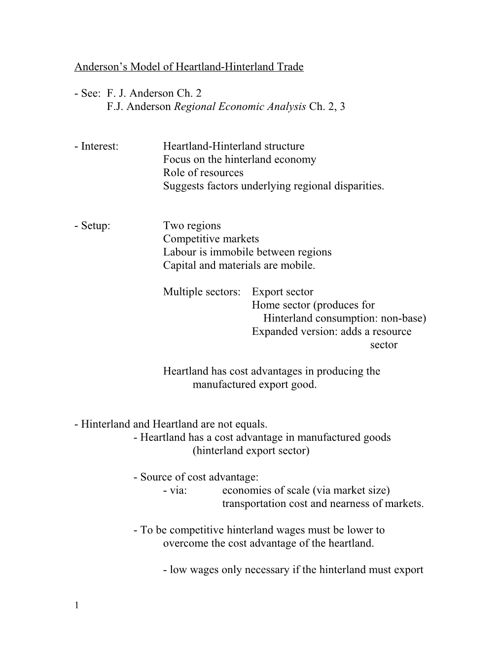 Anderson S Model of Heartland-Hinterland Trade