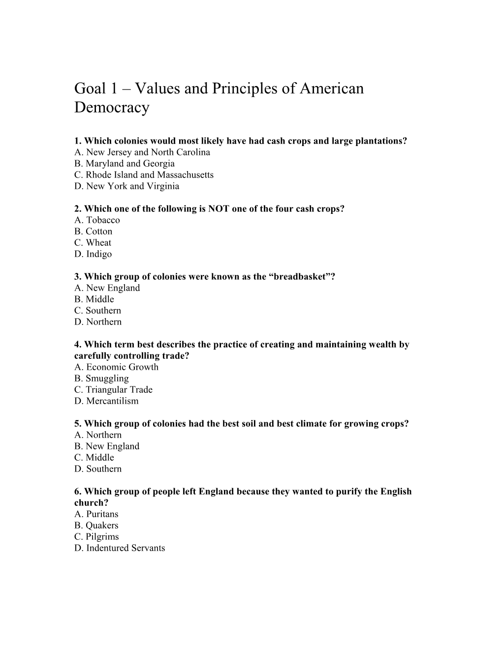 Goal 1 Values and Principles of American Democracy