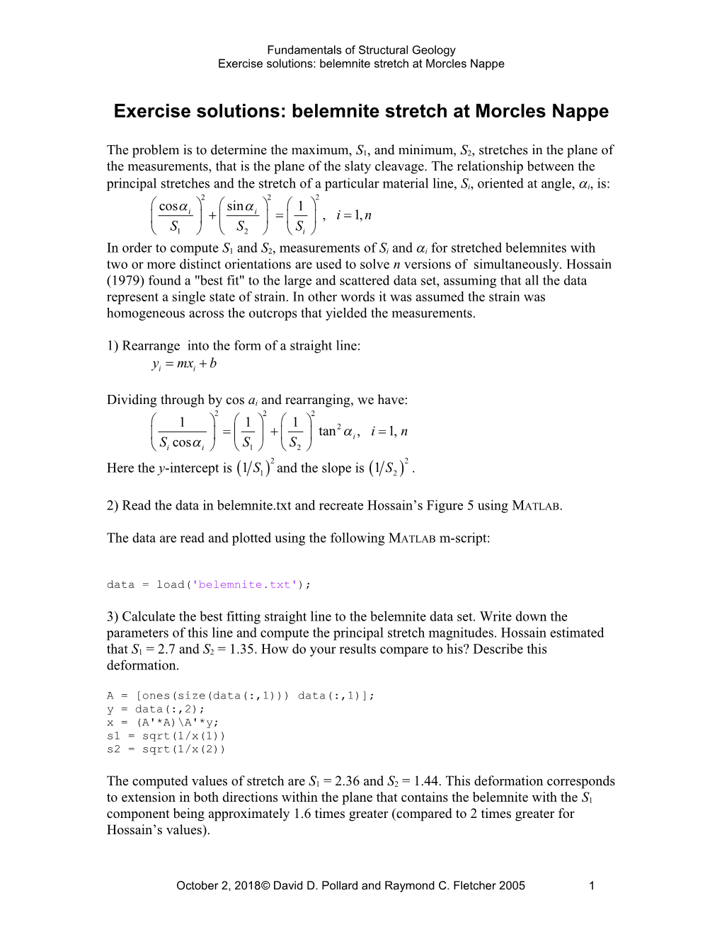 Exercise Solutions: Belemnite Stretch at Morcles Nappe