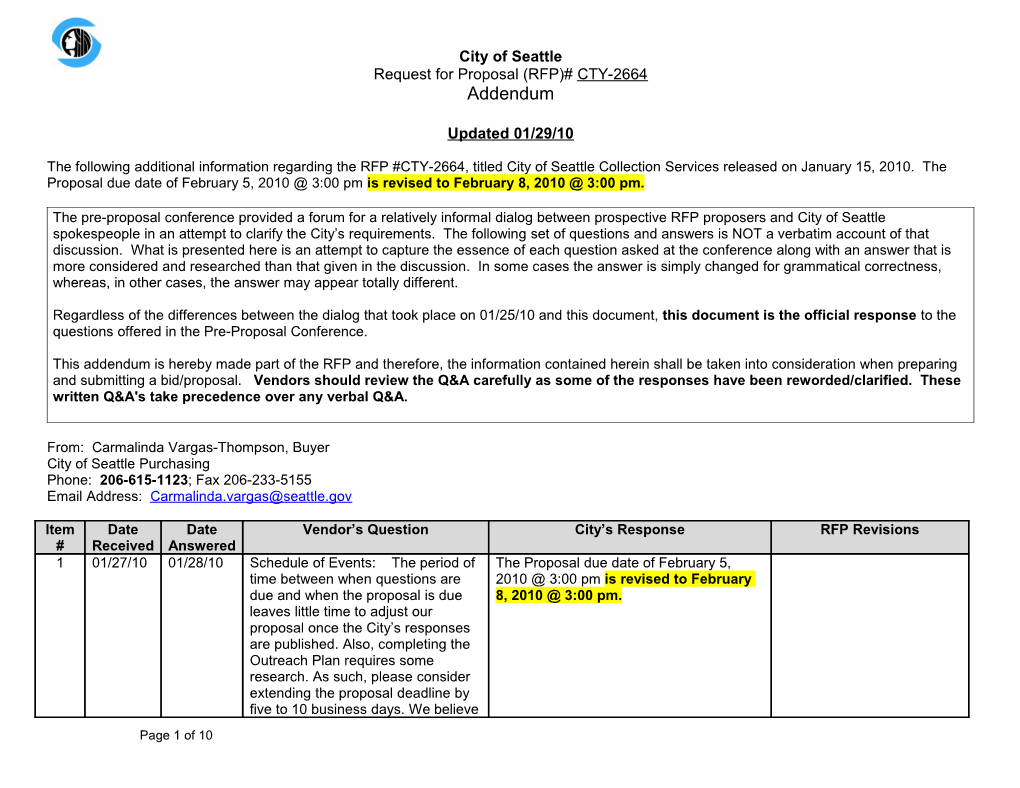 Request for Proposal (RFP)# CTY-2664