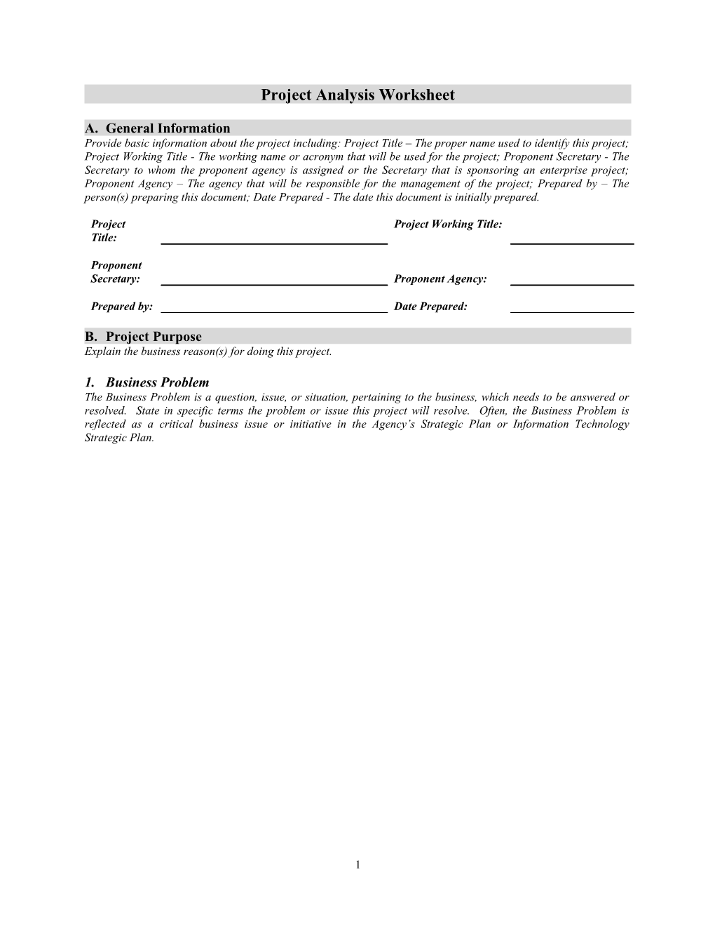 Project Analysis Worksheet