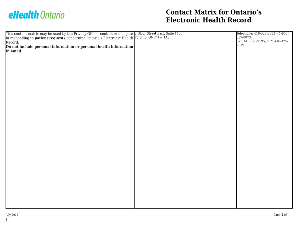 Contact Matrix for Ontario S Electronic Health Record