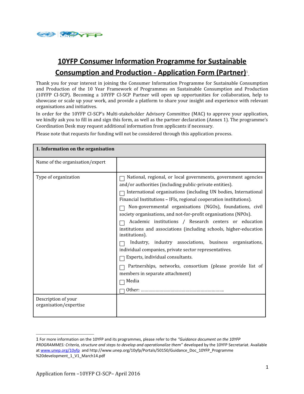 10YFP Consumer Information Programme for Sustainable Consumption and Production - Application