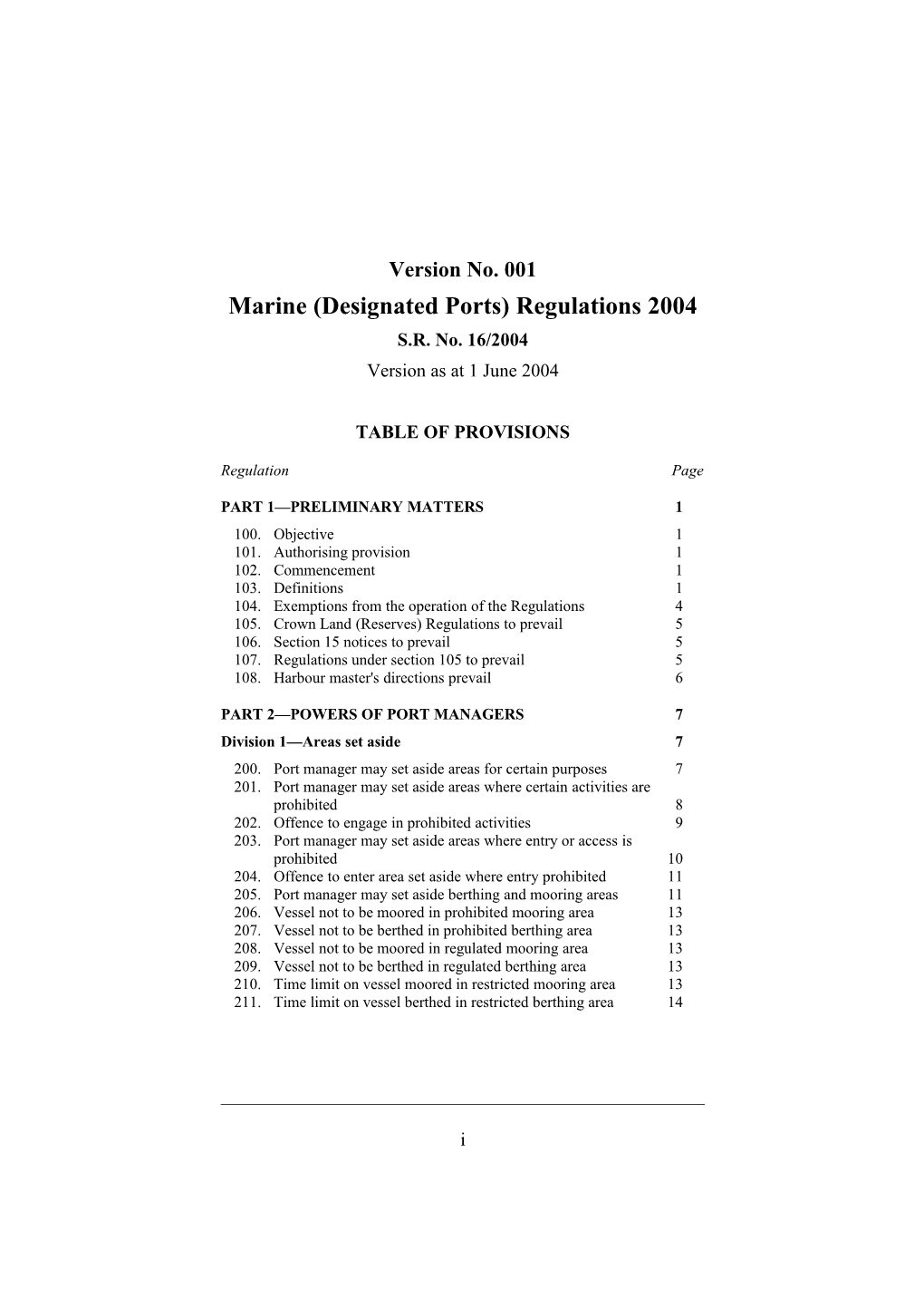 Marine (Designated Ports) Regulations 2004