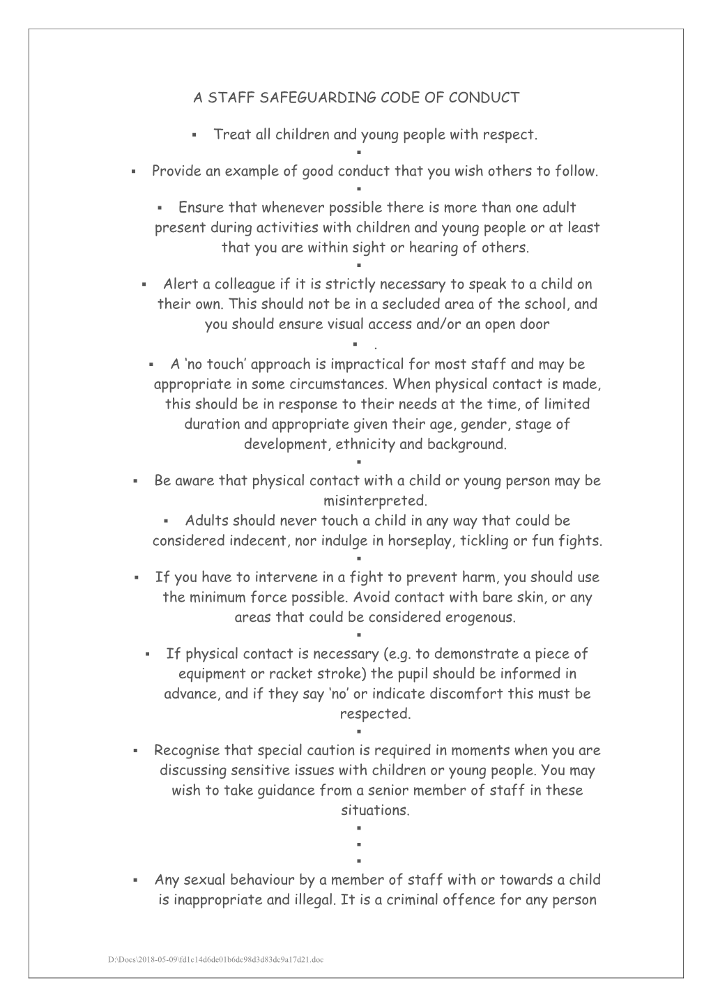 A Staff Code of Conduct