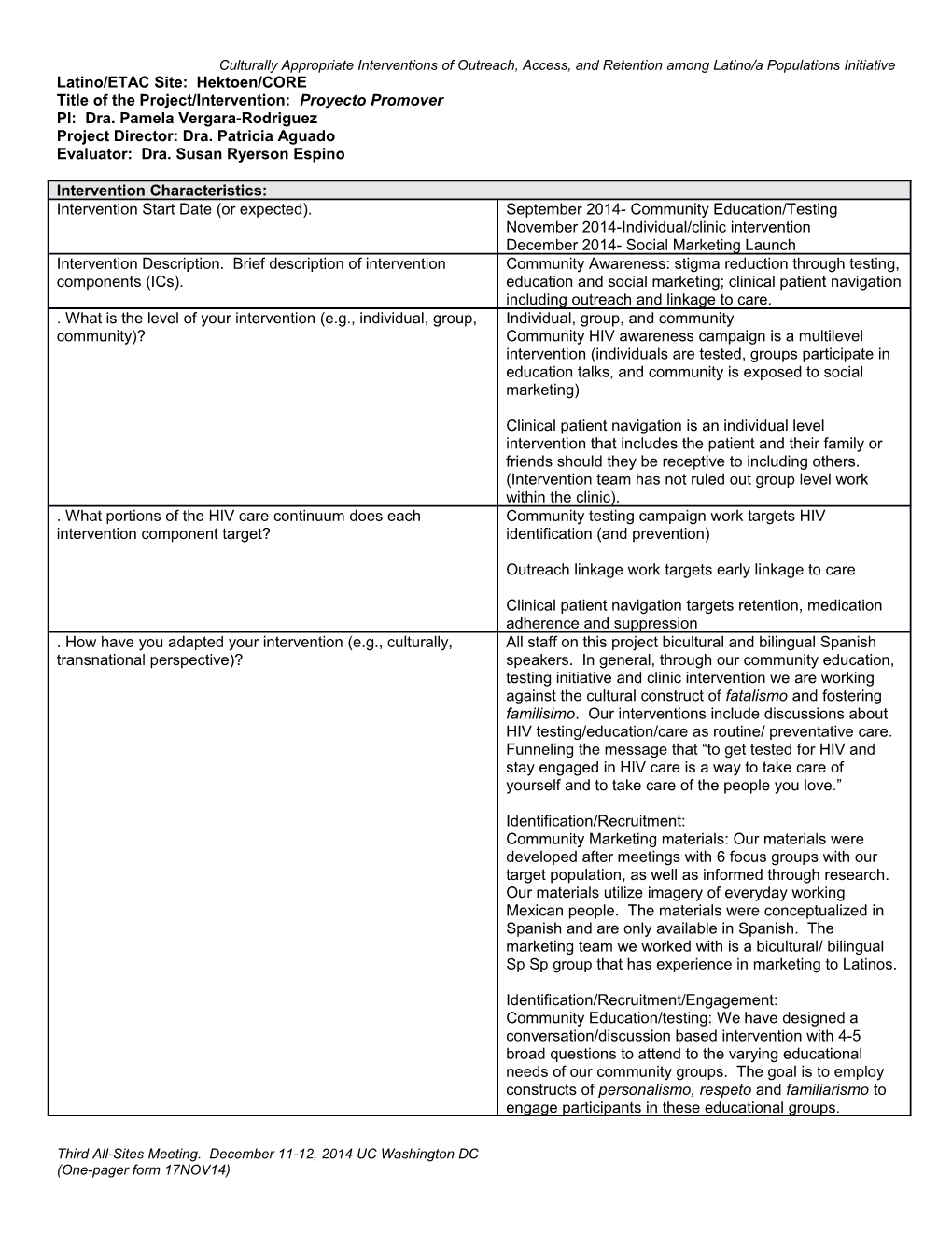 Latino/ETAC Site: Hektoen/CORE