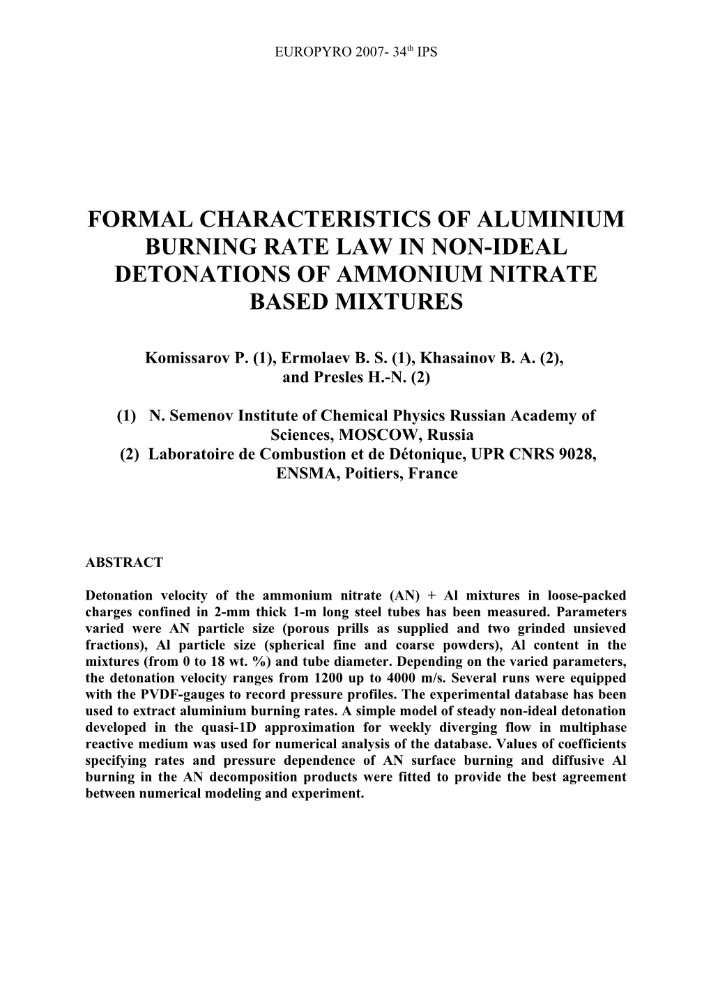 Formal Characteristics of Aluminium Burning Rate Law in Non-Ideal Detonations of Ammonium