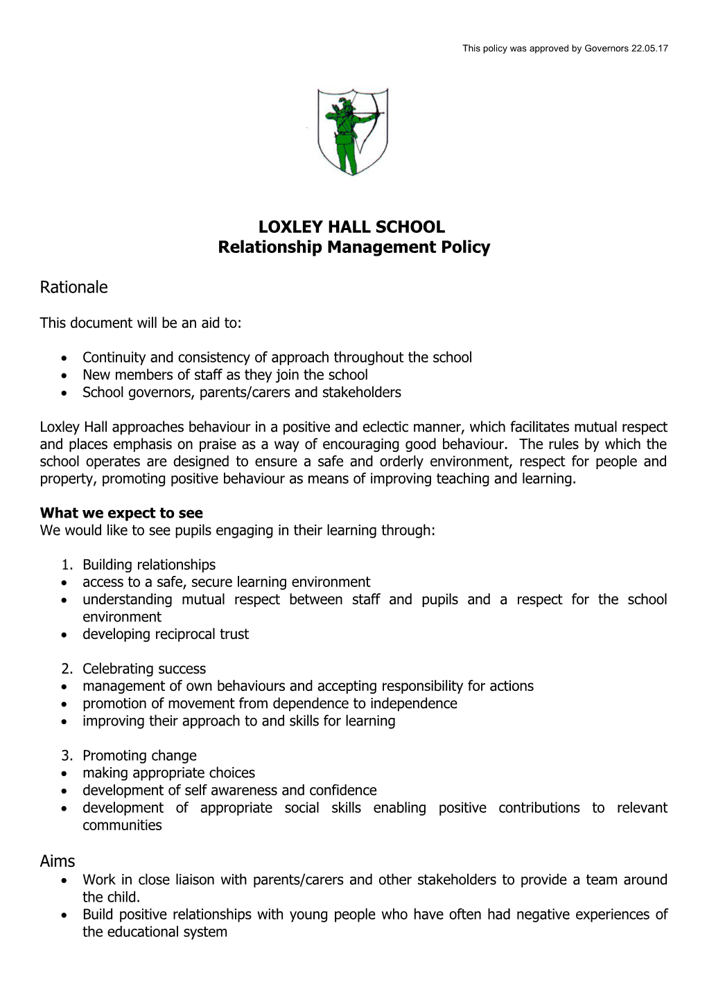 Loxley Hall School Behaviour Policy