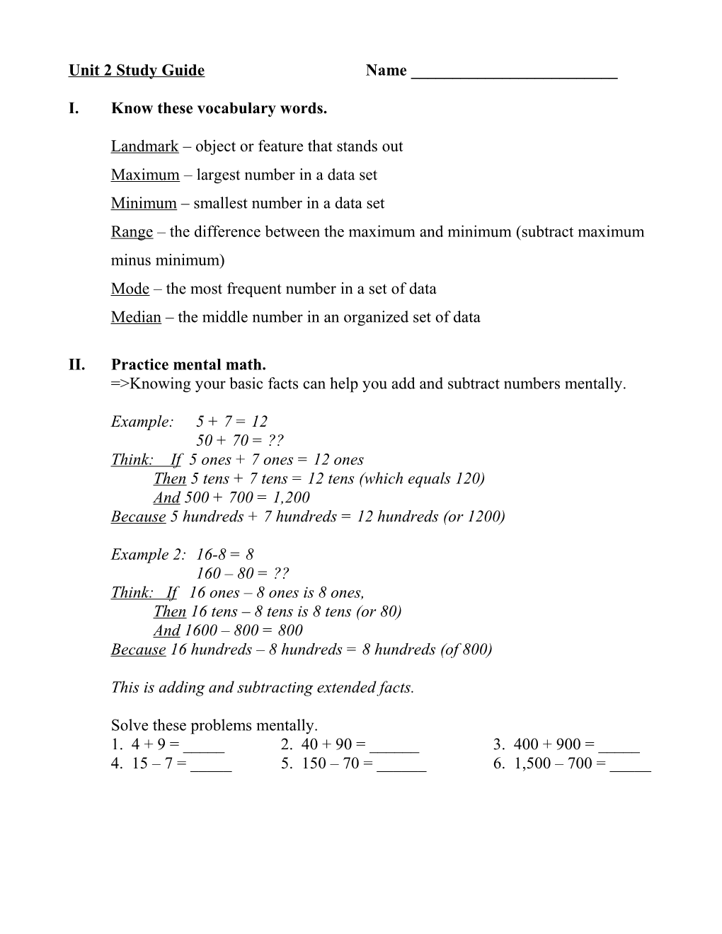 Unit 2 Study Guide