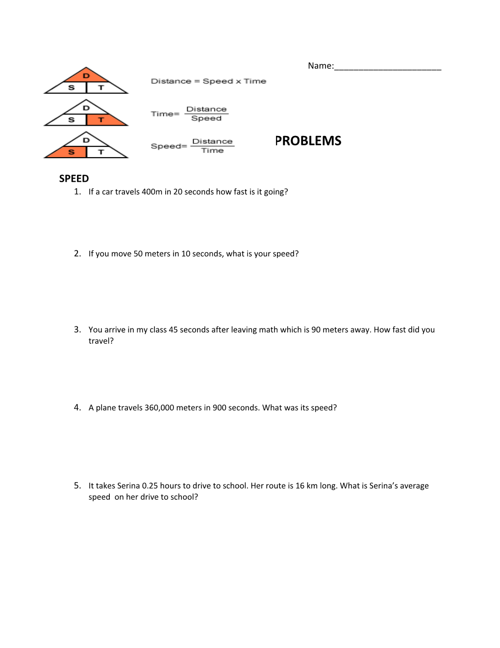 Distance, Time, Speed Practice Problems