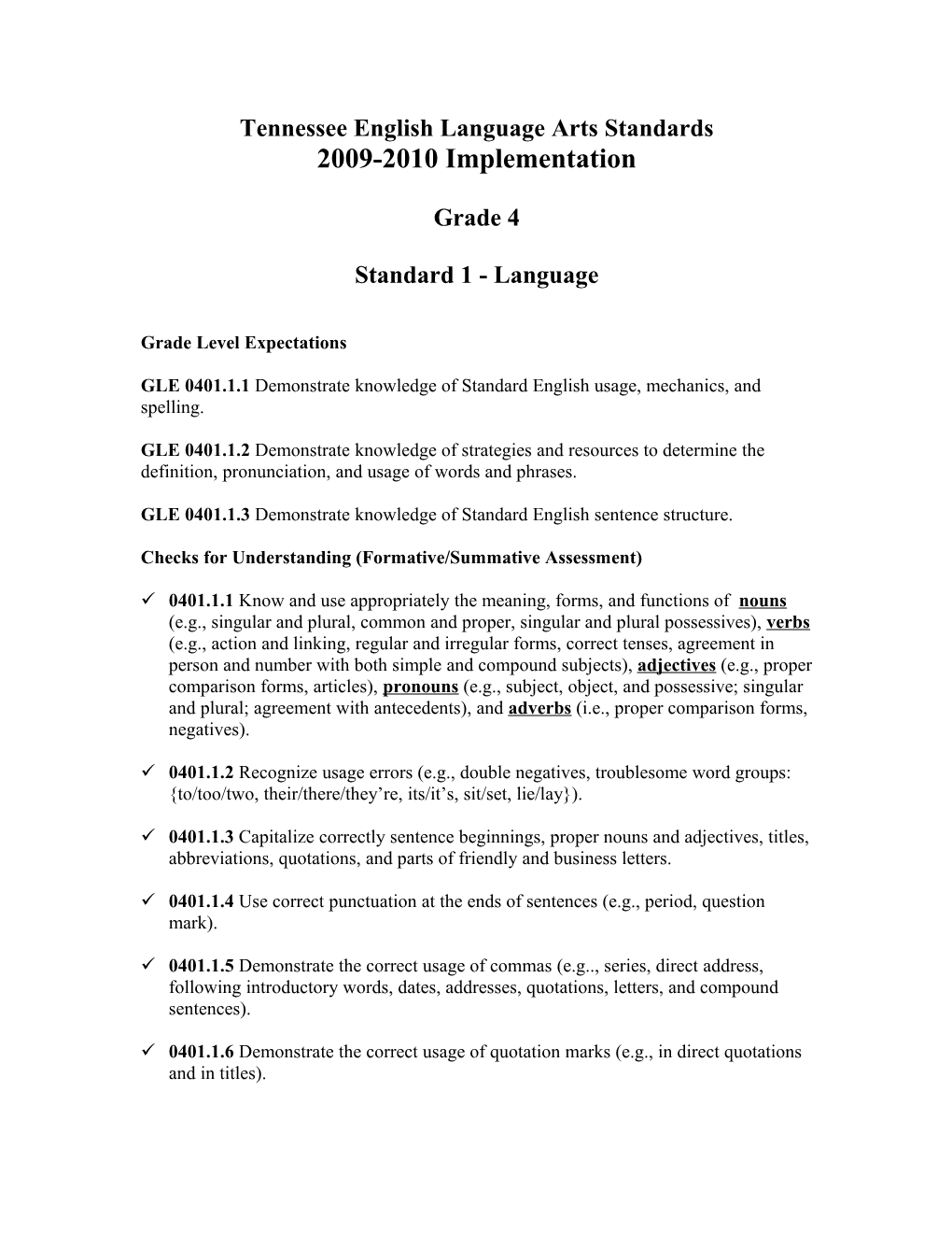 Tennessee Science Standards s1