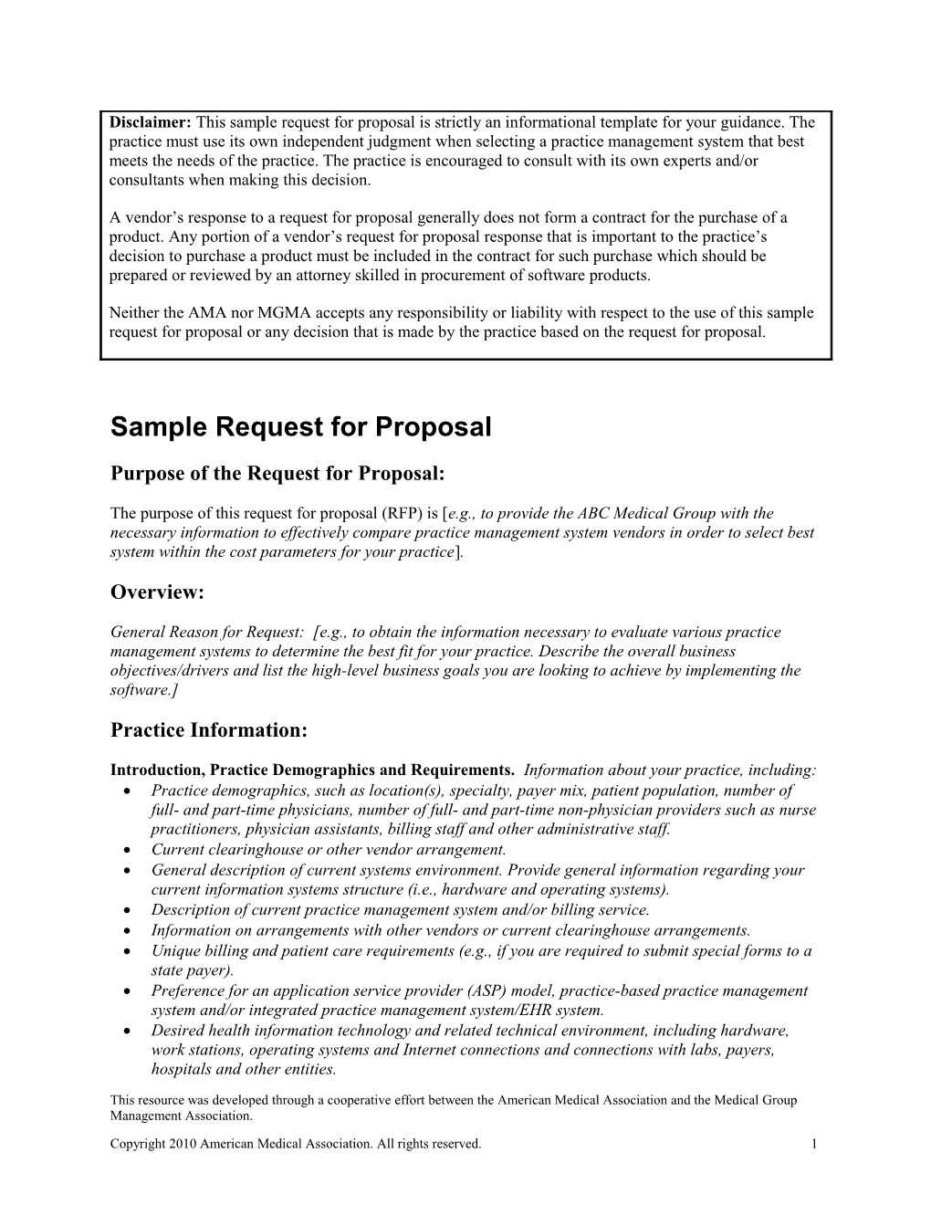 Sample Request for Proposal