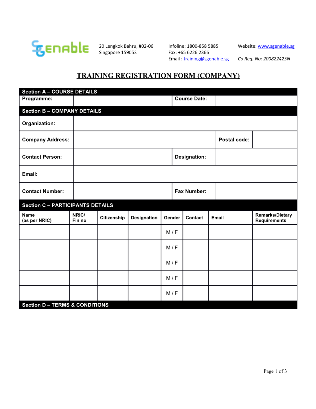 TRAINING REGISTRATION FORM (Company)