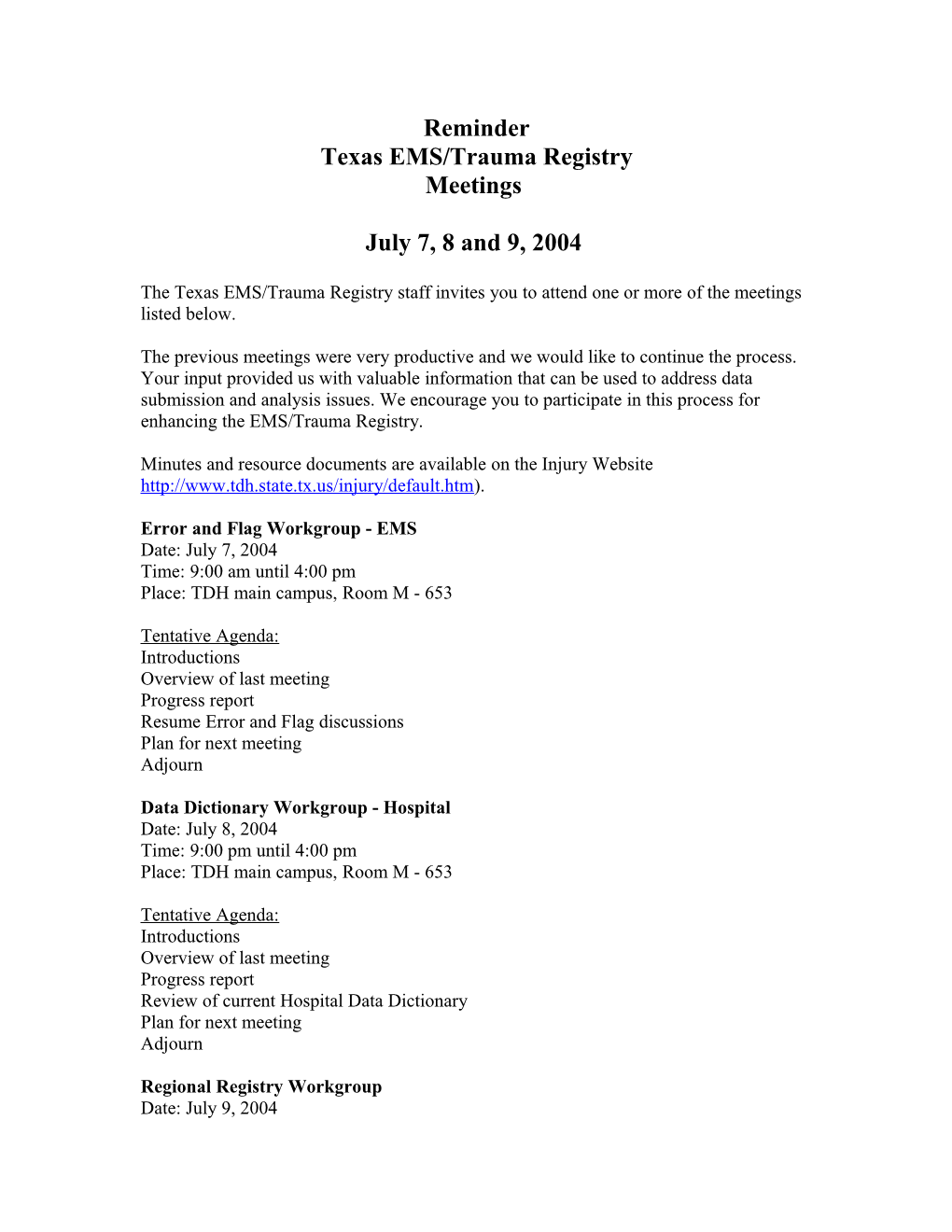 Texas EMS/Trauma Registry