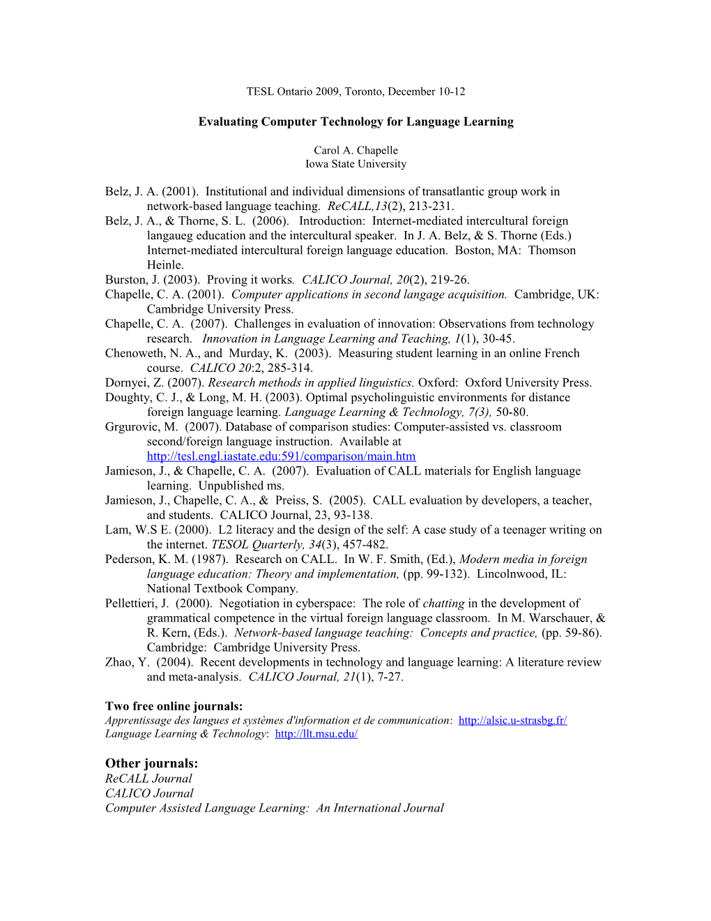 Situating Computer-Assisted Language Learning