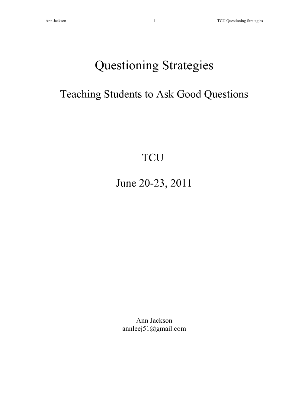 Ann Jackson 1 TCU Questioning Strategies