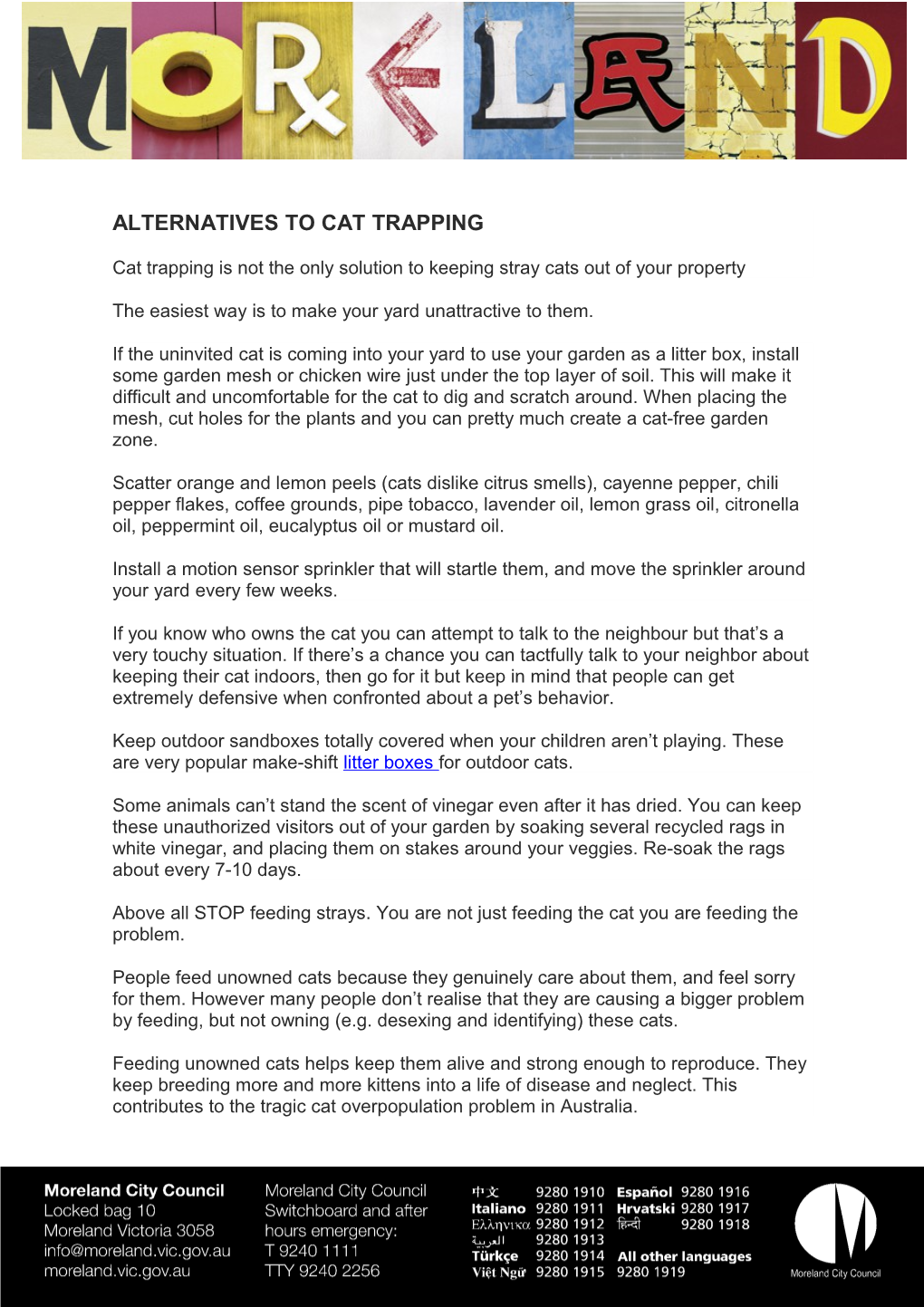 Alternatives to Cat Trapping