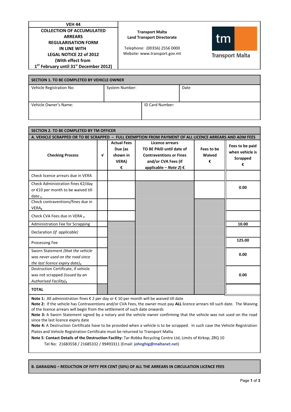 Section 1. to Be Completed by Vehicle Owner