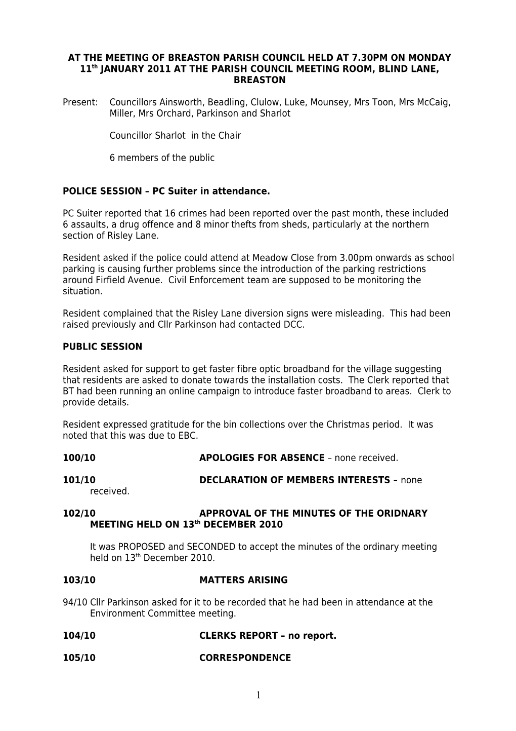 Minutes of the Annual Parish Meeting of Breaston Parish Council Held at 7